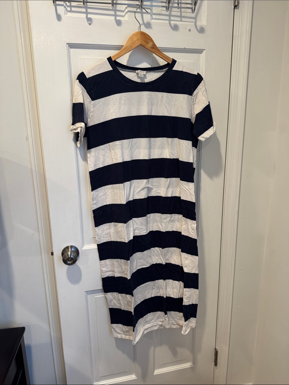 J. Crew Navy and White Striped Midi T-Shirt Dress